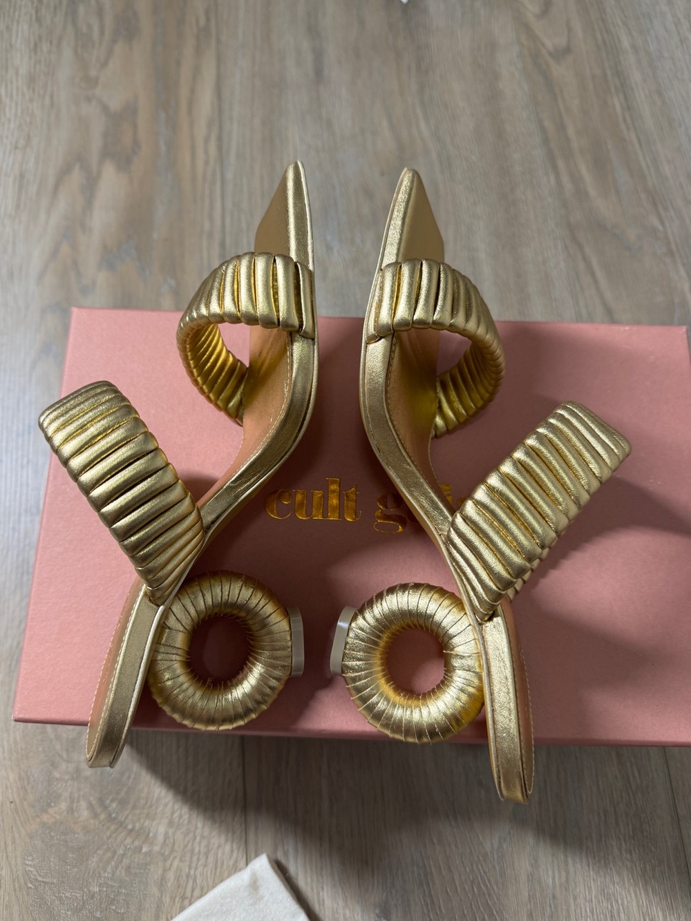 New Cult Gaia Valence Metallic Gold Wrapped O-Ring Heel Sandals Size 37 US 7 - Picture 5 of 12